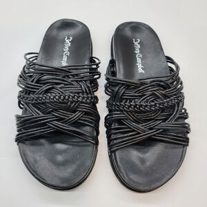 Jeffrey Campbell Intwined Black Leather Strappy Braided Platform Slide Sandals 7